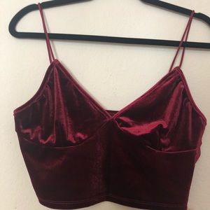 Sexy burgundy solid velvet crop Cami top